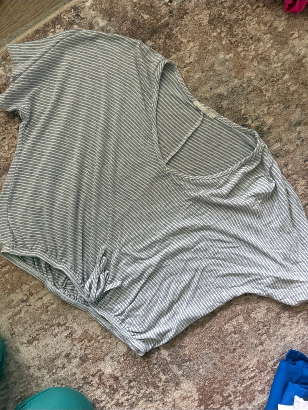 Olivia Rae Gray and White Striped Short-Sleeve Knot Front Tee